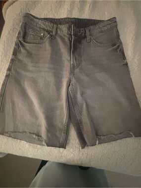 Bermuda Style Jorts Gray Denim Cutoff Shorts with Raw Hem